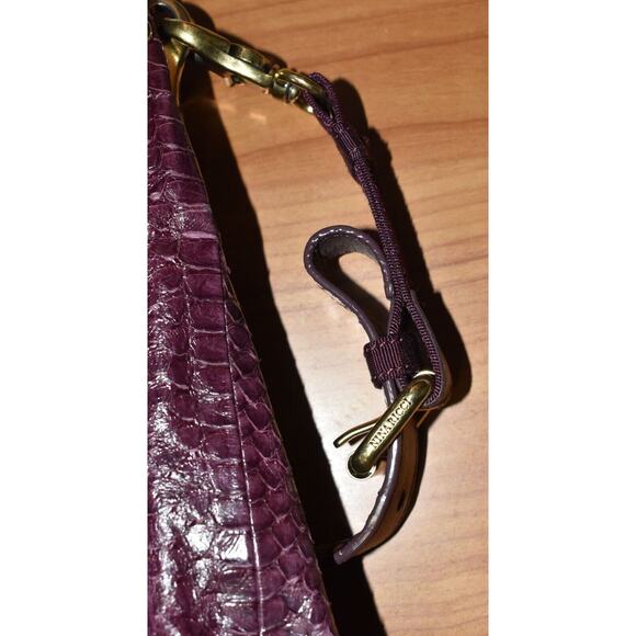 Auth NINA RICCI Drk Raspberry Python Texture Leather Fold Over Liane Satchel Bag - Picture 12 of 12
